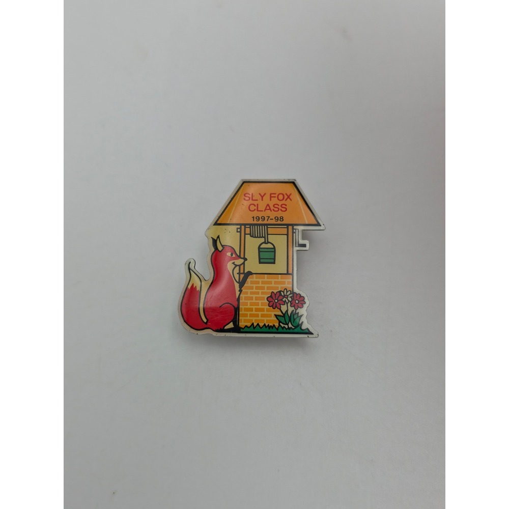 Vintage Sly Fox Class 1997-98 Lapel Pin Red Fox Wishing Well Brooch 90s School